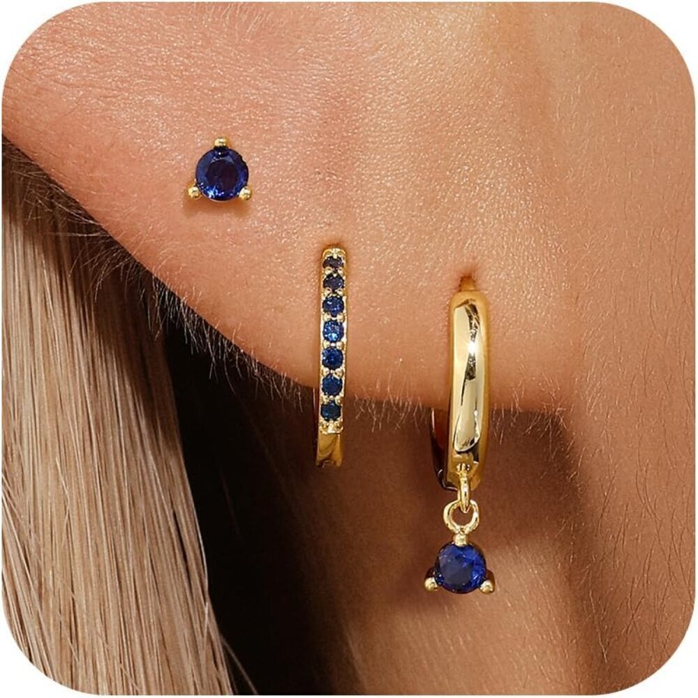 Sterling Silver Hoop Earrings Set for Women 14K Gold Plated Hypoallergenic